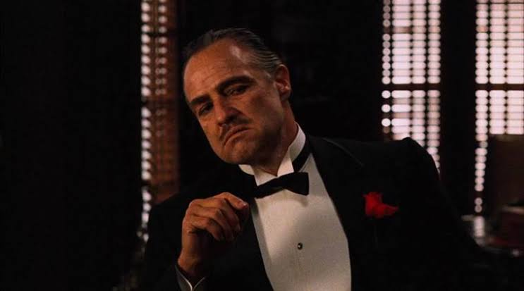 Marlon Brando como Vito Corleone, em The Godfather, filme de Francis Ford Coppola